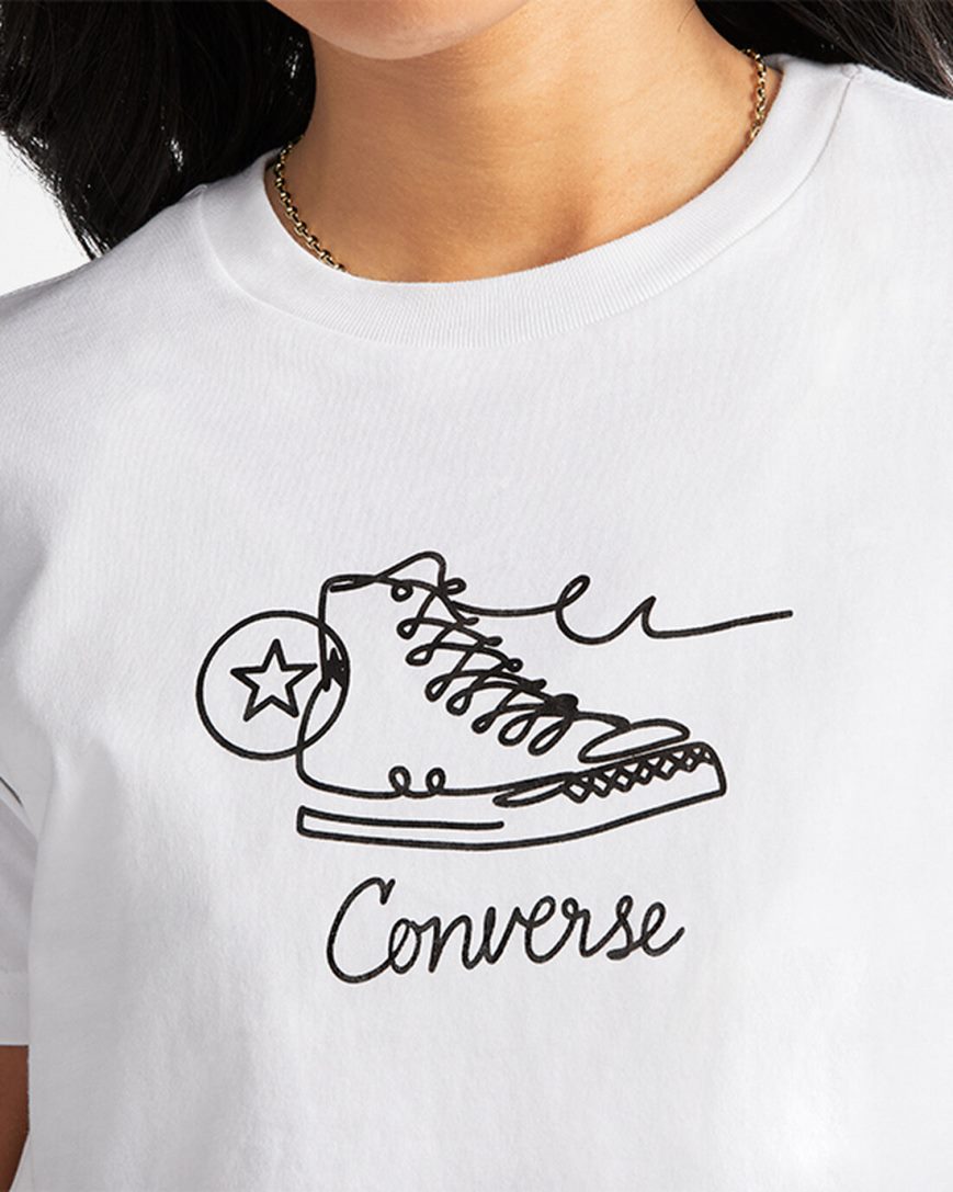 T-Shirts Converse Sneaker Grafika Slim-Fit Damske Biele | SK KPFXC8